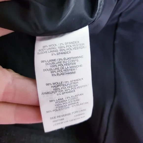 J. Crew Womens 2 Petite Regent Blazer Charcoal Gray Wool B0327 One Button‎ - Picture 9 of 9